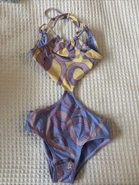 Kids Mola Mola  One-Piece cutout swim in Lavender and Yellow with Snake Print